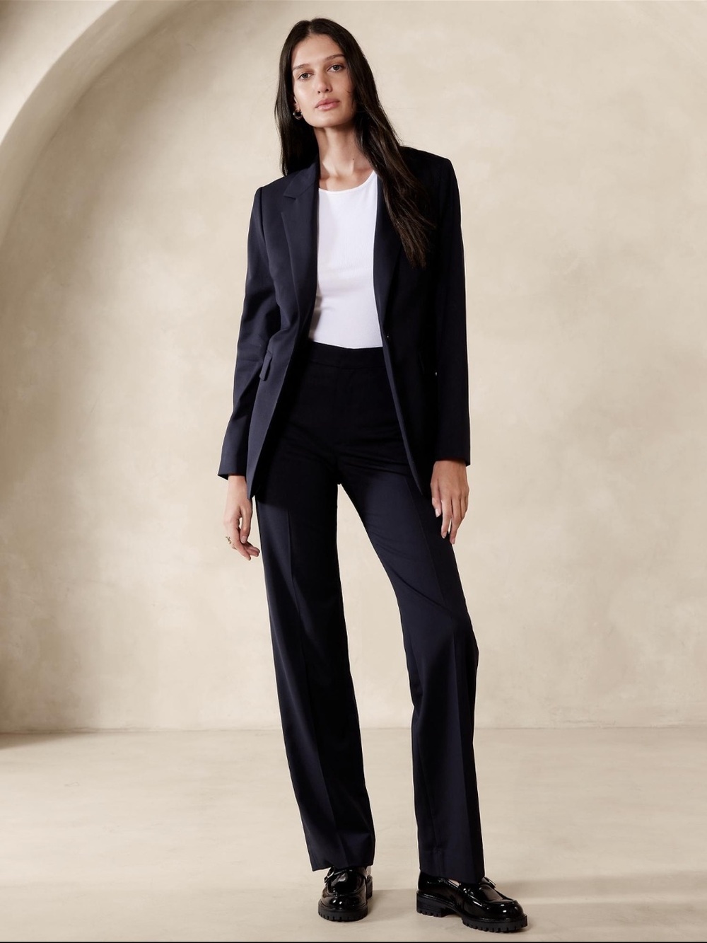 Banana Republic Navy Women's Two-Piece Suit - Tailored Blazer & Trousers